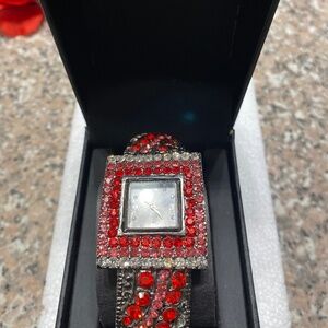 Jessica Carlyle Faux Ruby jeweled Watch Bracelet